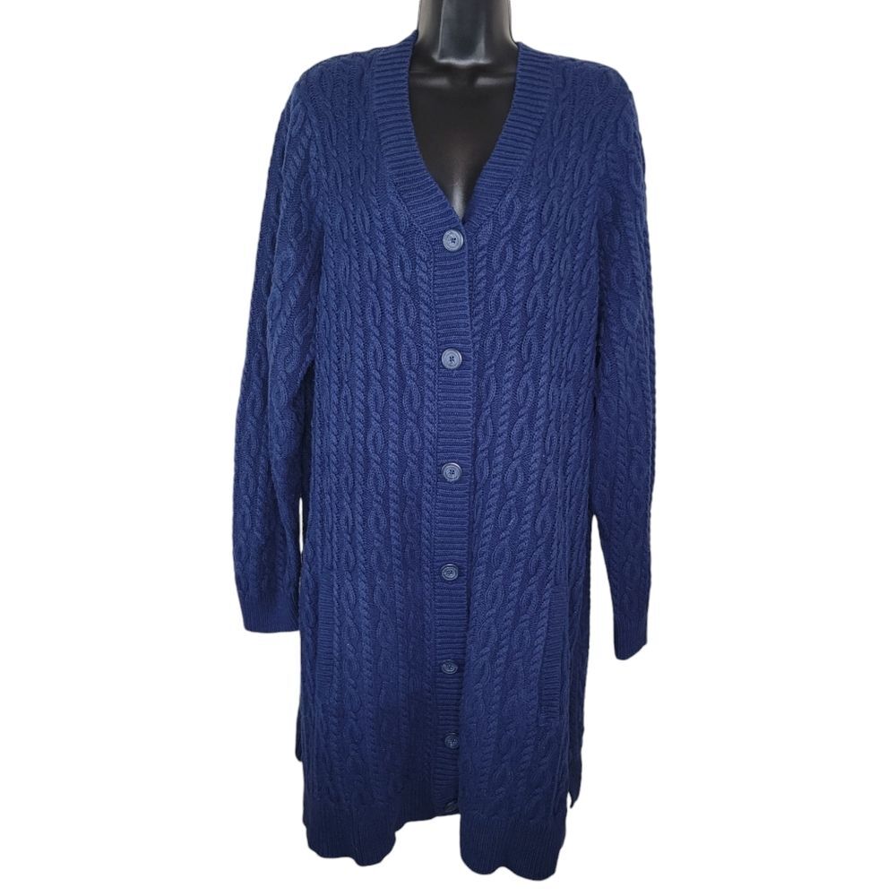 Denim & Co. Button Front Cable Knit Tunic Cardigan with Pockets 2x